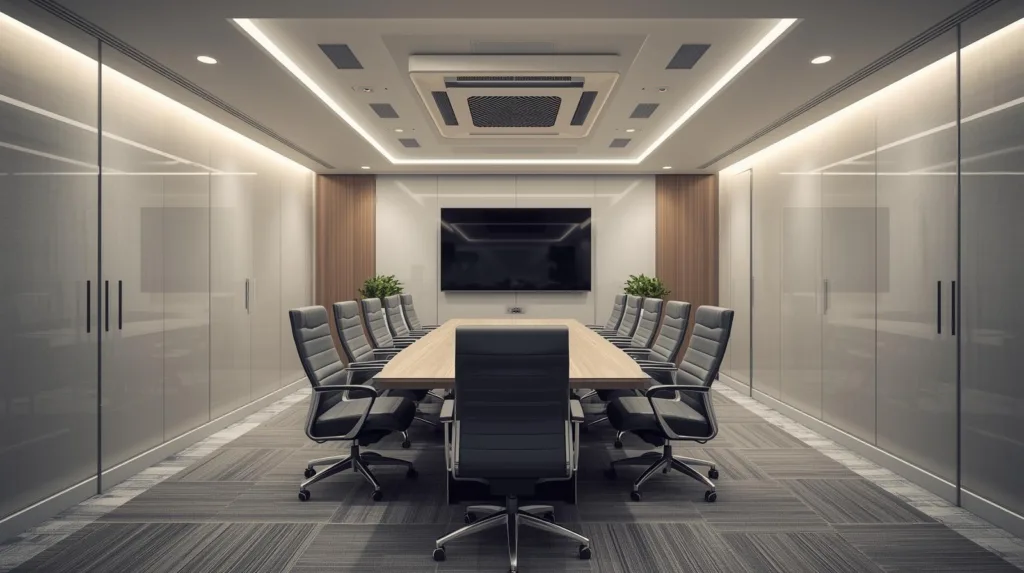 climatiseur cassete dans une salle de conférence